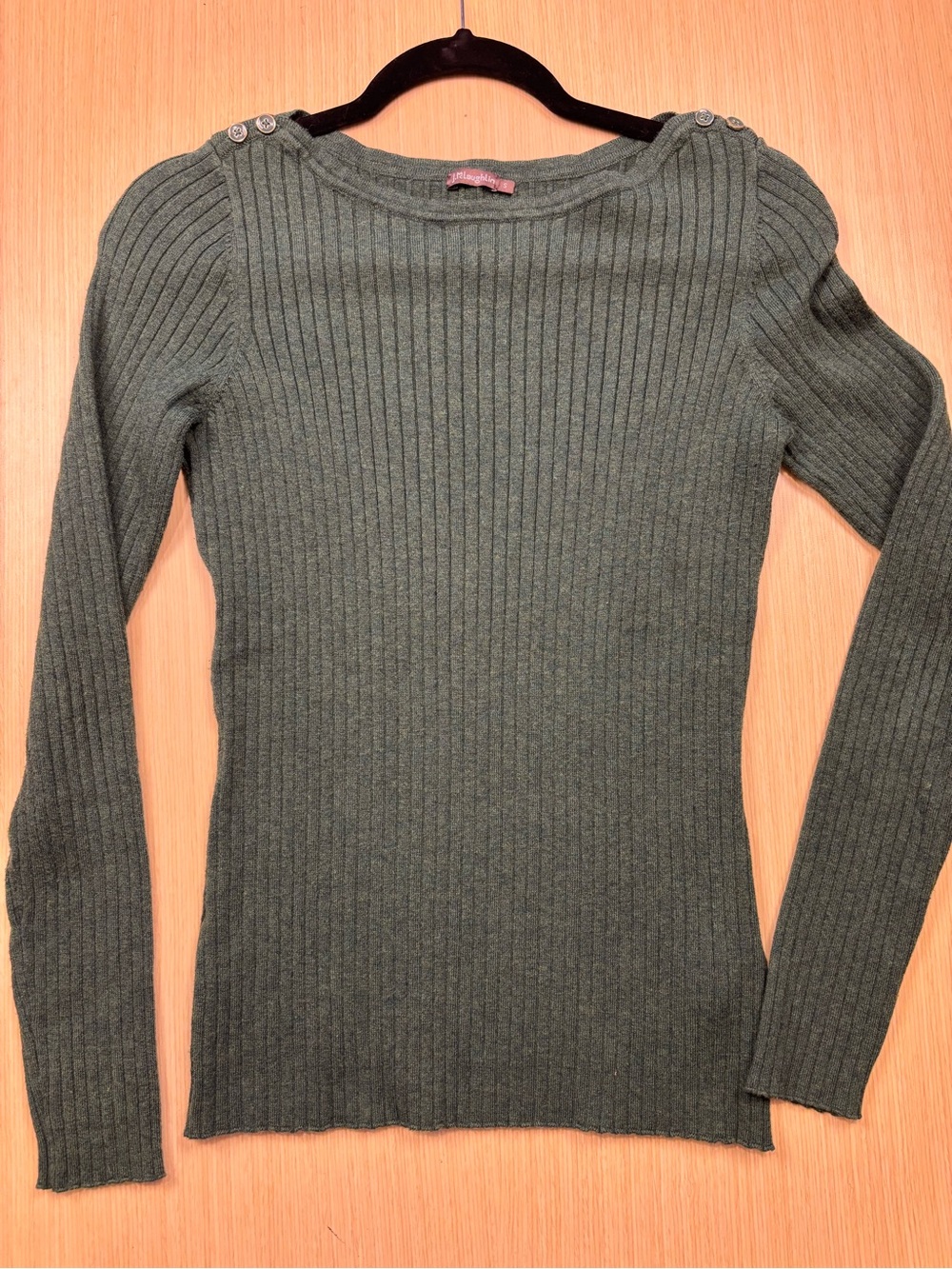 J. McLaughlin Della Sweater Green Ribbed Knit Button Shoulder Boat Neck Sz S